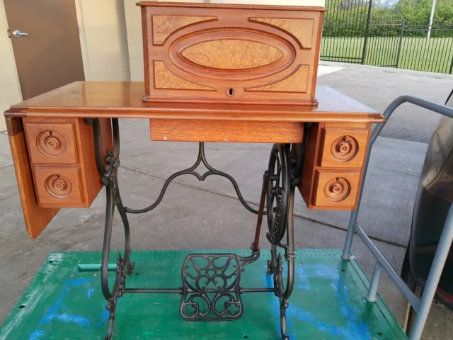 Very Rare,Solid Wood,1870's Antique American Sewing Machine Cabinet With Drawers