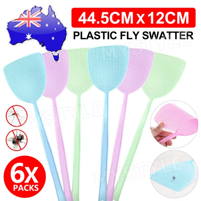 6 x Plastic Fly Swatter Manual Swat Pest Control with Long Handle Assorted New