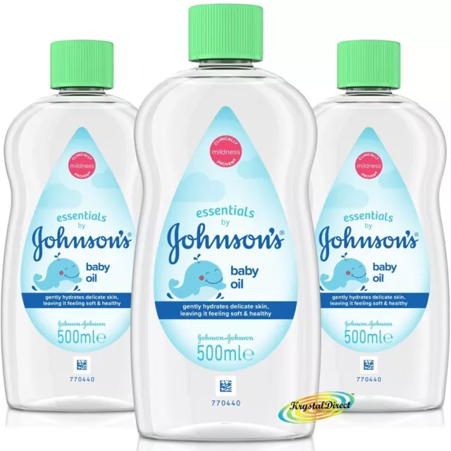 3x Johnsons Essentials Baby Massage Oil With Aloe Vera 500ml