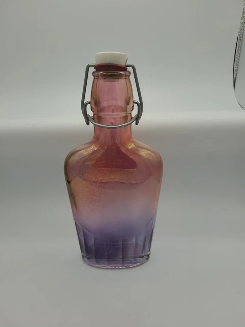Vintage 8oz Iridescent Flask Glass Bottle with Swing Top Stopper 8"