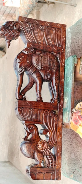 30" Large 2 pcs Elephant Statue Wall Bracket Wooden Corbel Shelf Support Home