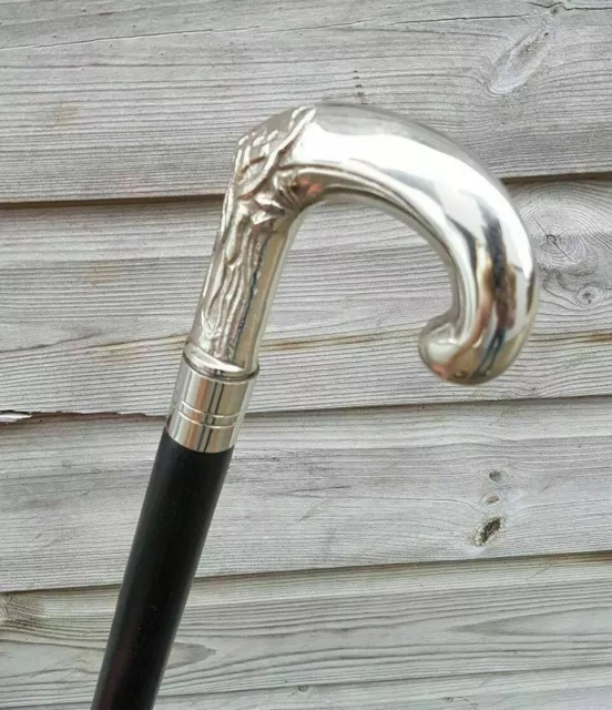 Vintage Silver plated Brass Handle BLACK Wooden Walking Stick Cane handmade Gift