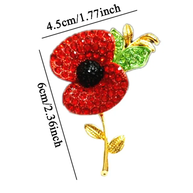 Enamel Red Poppies Brooch Pin Flower Jewelry Remembrance Day Lest We Forgo `
