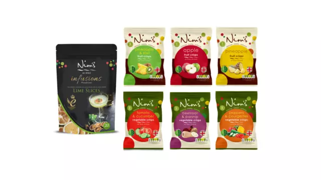 Premium Nim's - Veg and Fruit Crisps and 1 Lime Cocktail Garnish 7 Packs