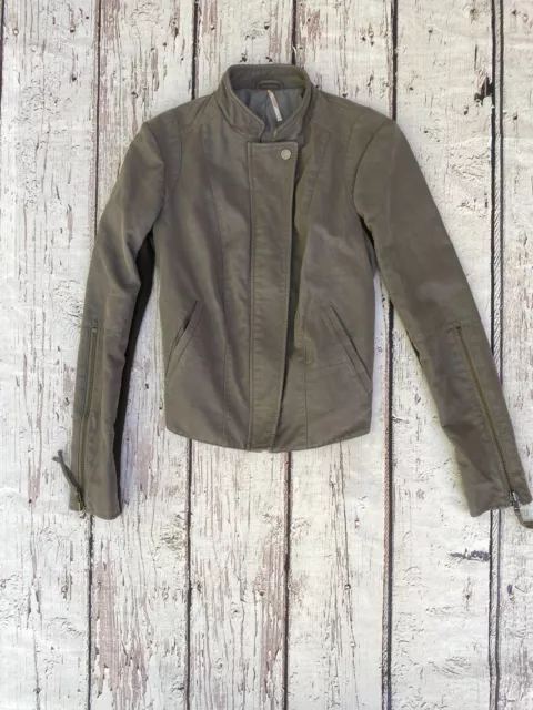 Free People Womens Jacket S Gray Moto Faux Leather Vegan