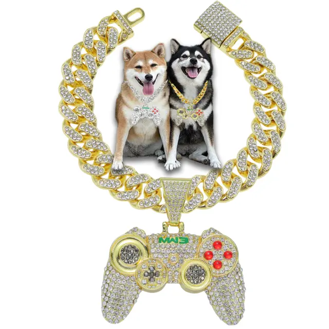 Pet Cat Dog Chain Collar Full Diamond Game Console Pendant Cuban Chain  S To XXL