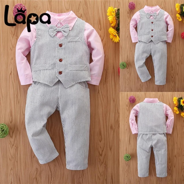 3PCS Kids Boys Gentleman Suit Long Sleeve Shirt Waistcoat Pants Party Outfit Set