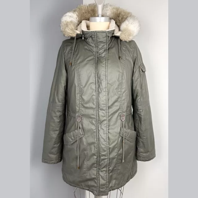 Laundry by Design Women's Faux Fur Lined Hooded Parka Winter Jacket Green Size S