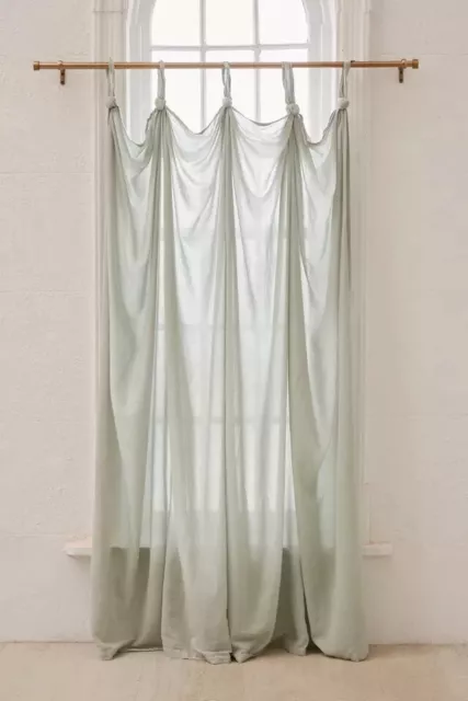 Green cotton drapery hanging Handmade panel with knotted loops Window Curtain