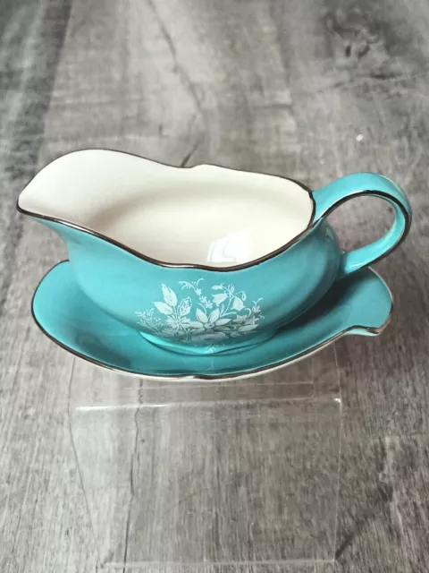 Vintage..Collectables..Royal Winton Grimwades Turquoise Sauce Boat And Saucer