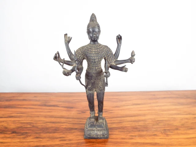 Vtg Bronze 13" Vishnu Sculpture Naryana Hari Figure Hindu God Statue India Deity