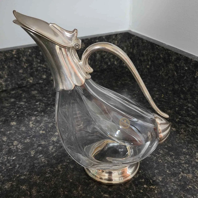 Vintage CRYSTAL AL PIOMBO duck decanter with a silver plated frame & cut glass