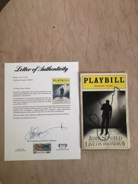 Jerry Seinfeld Signed PLAYBILL "Live on Broadway" PSA LOA In-Person Autograph