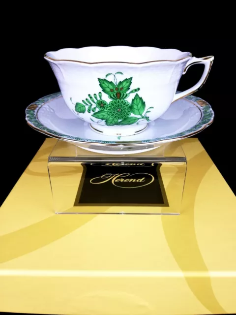 Herend Chinese Bouquet Green Large Tea Cup with Saucer Brand New