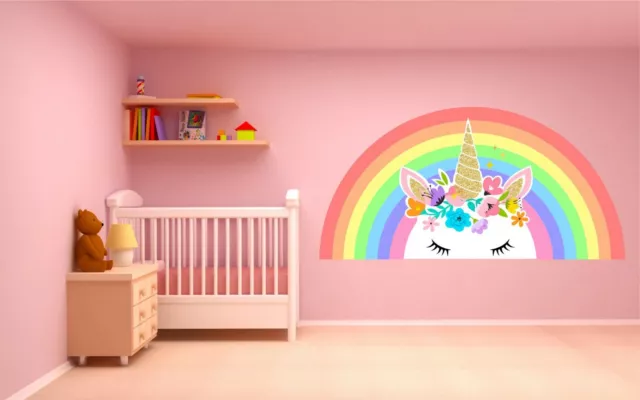 UNICORN RAINBOW WALL STICKER PASTEL COLOUR plain bedroom girls nursery decal art