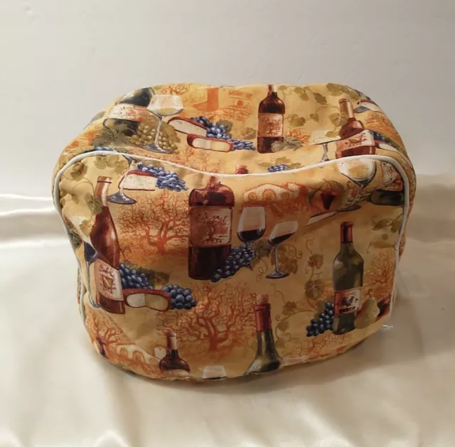 Toaster Cover 2 Slice Wine Motif Fabric Yellow Green Handcrafted Early 2000s