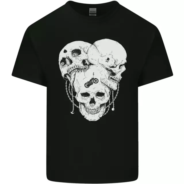 T-shirt da uomo in cotone 3 teschi gotica metallo pesante biker demon