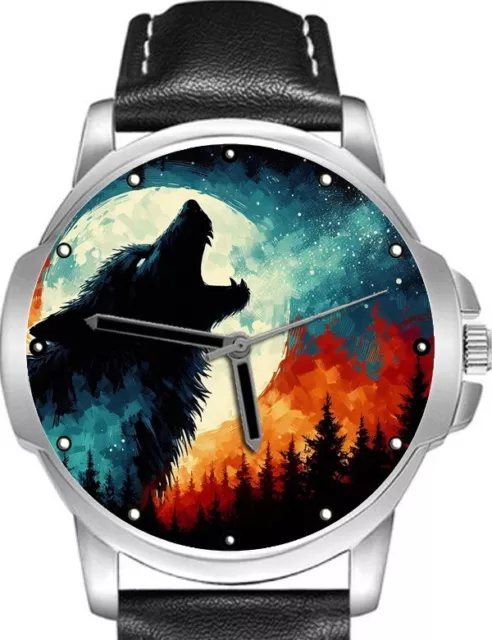 Howl von Den Groß Wolf Kunst Design Einzigartig Unisex Schöne Armbanduhr UK Fast
