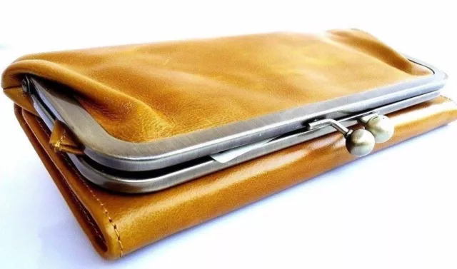 Genuine Full Vintage Leather Woman Purse Tote Wallet Clutch Coins Bag Yellow