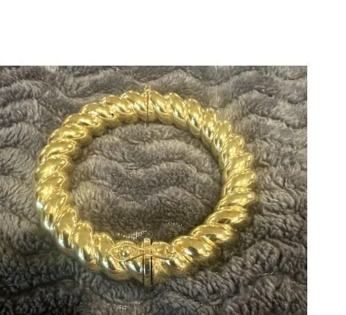 Antique & Estate Hinged Rope No Stone Heavy Bangle Bracelet 14k Gold Plated 3