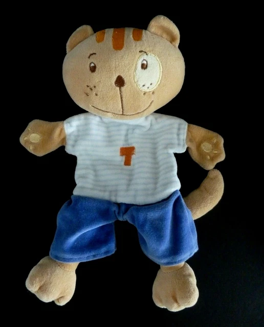 X. Doudou Plat Marionnette Averbode Chat Bleu Blanc Raye T Orange - Ttbe