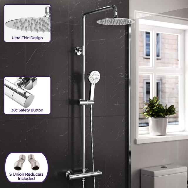 Rosa Exposed Thermostatic Shower Mixer Bathroom Twin Head Round Square Bar Set