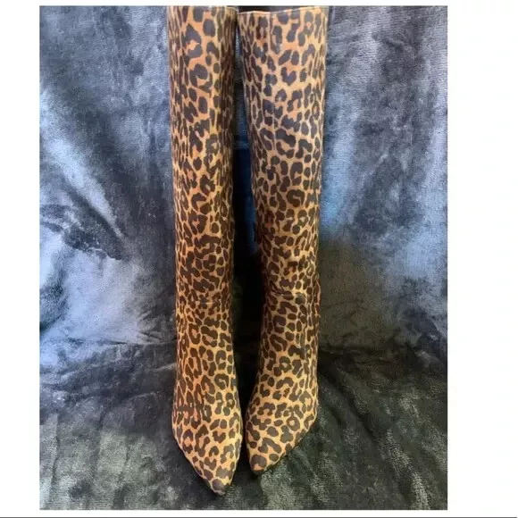 Nine West Sz 7.5 Fivera Leopard Prnt Boots Knee High Pointy Toe Stiletto $199 3