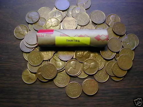 LINCOLN WHEAT CENT ROLL 1930-39 mixed dates of "P" mints