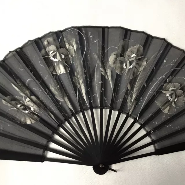 Grand EVENTAIL Ancien Décor Peint de Pensée 1900 Pansy Antique HANDFAN VENTAGLIO