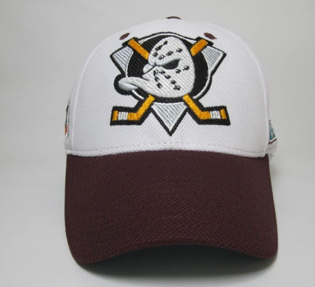 Anaheim MIGHTY Ducks Hat Cap Size S/M Fitmax 20th Anniversary Snapback White CCM