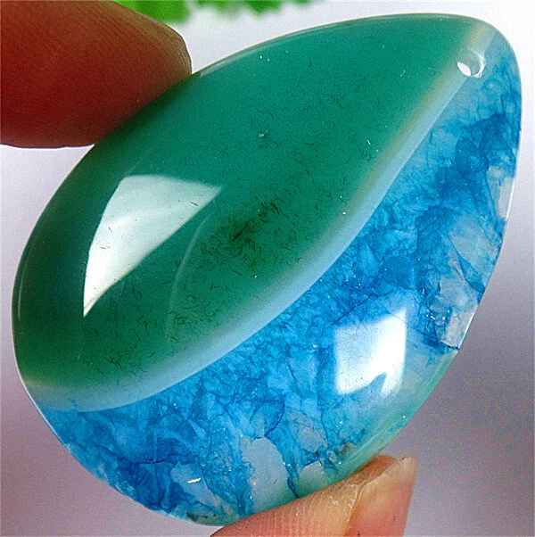 49x34x7mm Blue&Green Stripes Druzy Geode Agate Teardrop Pendant Bead ZL5465