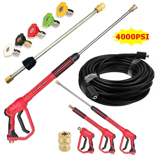 High Pressure 4000PSI Car Power Washer Gun Spray Wand Lance Nozzle + Hose Kit