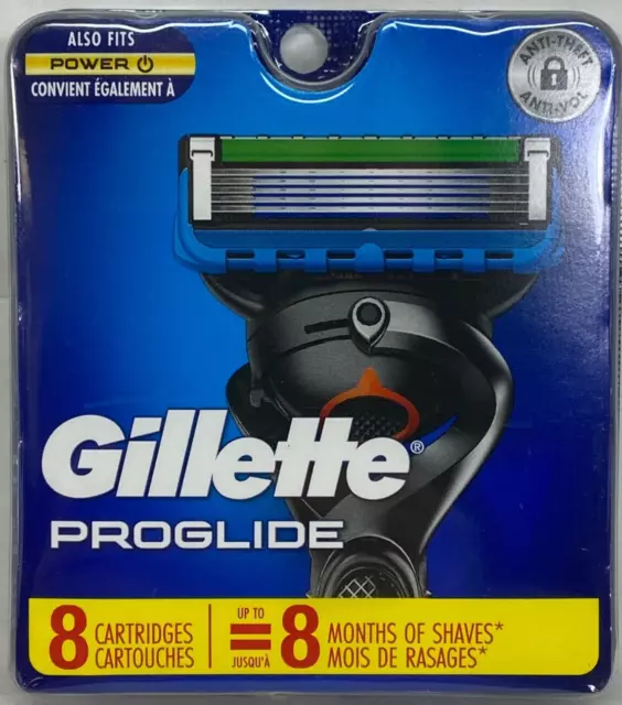 Nuevo paquete azul de 8 cartuchos de cuchillas de afeitar Gillette Proglide Power