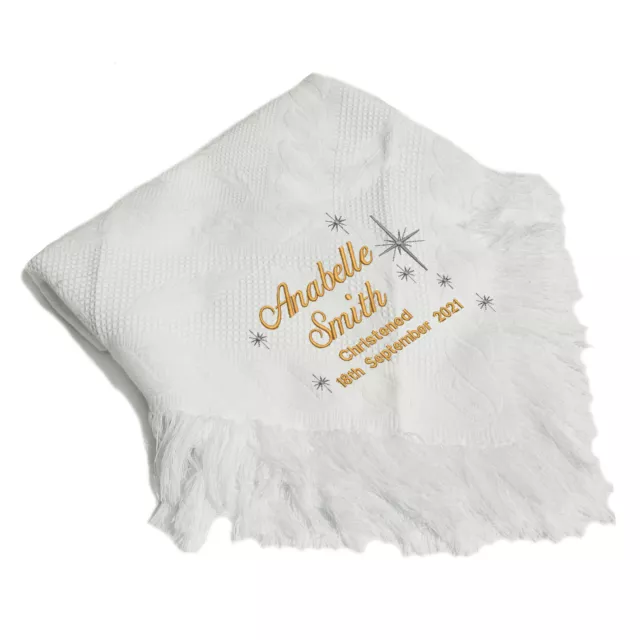 Personalised Christening Baptism Shawl Embroidered Name Date Christening gift 3