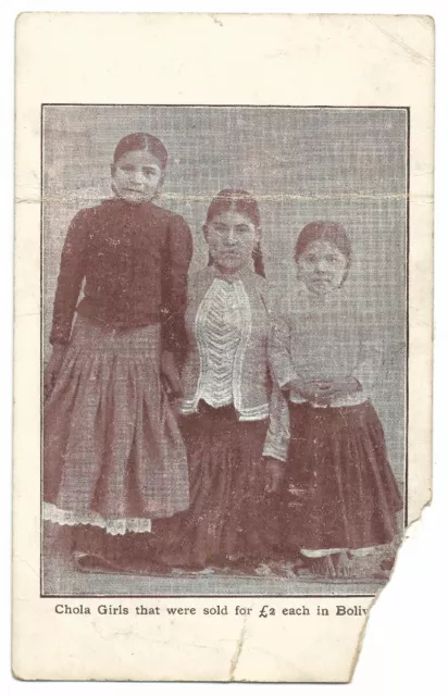 Bolivia, Slaves; Chola Girls That Were Sold for £2 Each PPC, Faults, Unposted