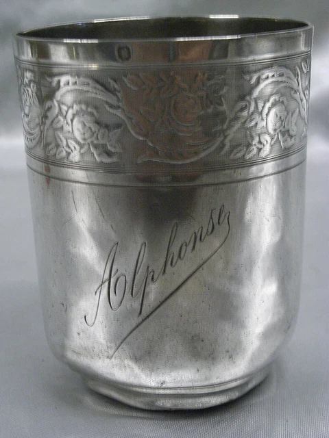 ANCIENNE TIMBALE ARGENT MASSIF GOBELET CHIFFRE ALPHONSE GLASS SILVER 96 ...