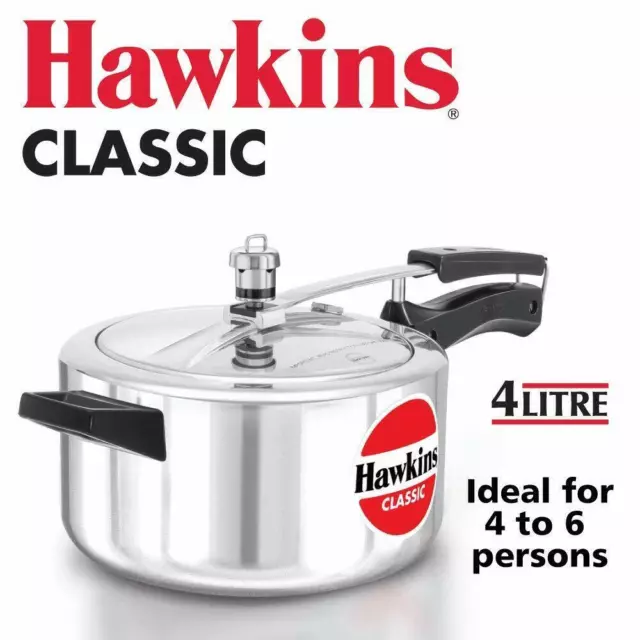 Hawkins Classic Aluminum Pressure Cooker 4 Ltr Cooking Pan Kitchen Cookware 2