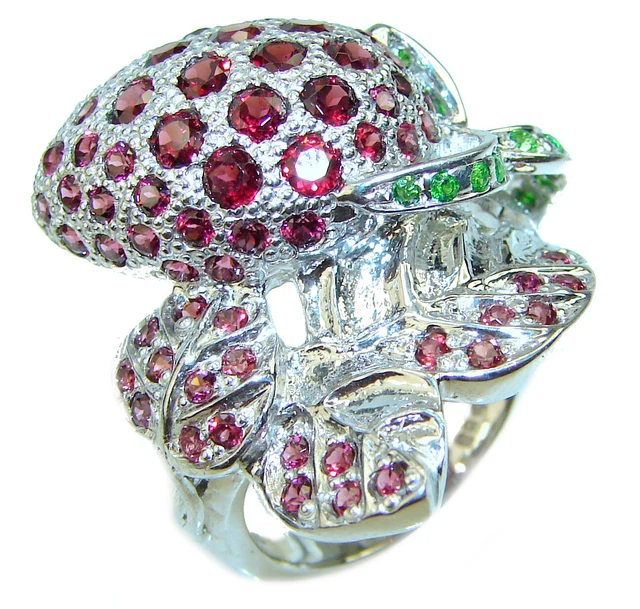 Sweet Strawberry Genuine Garnet  18K Gold over .925 Sterling Silver handmade Coc