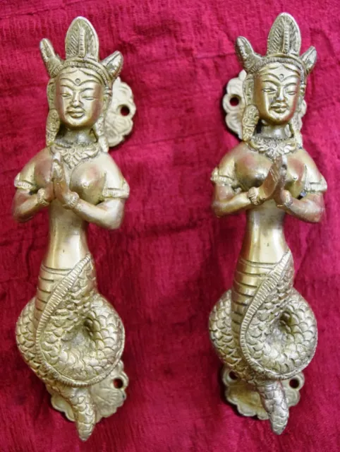 Brass Door Handle Golden Women Mermaid Python Snake Handmade Pull Door Dec GM59