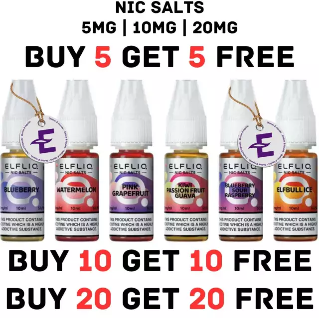 Elf-Liq Bar Nic Salts e liquid 5 10 20 mg Shot Elfliq 10ml Vape Juice 50/50 FREE