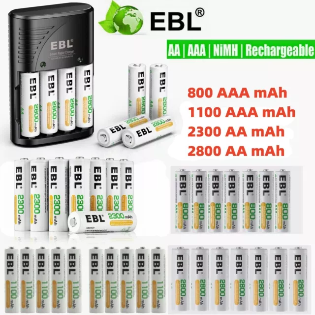 EBL Lot AA AAA wiederaufladbare Batterien 2800mAh 2300mAh 1100mAh 800mAh NI-MH