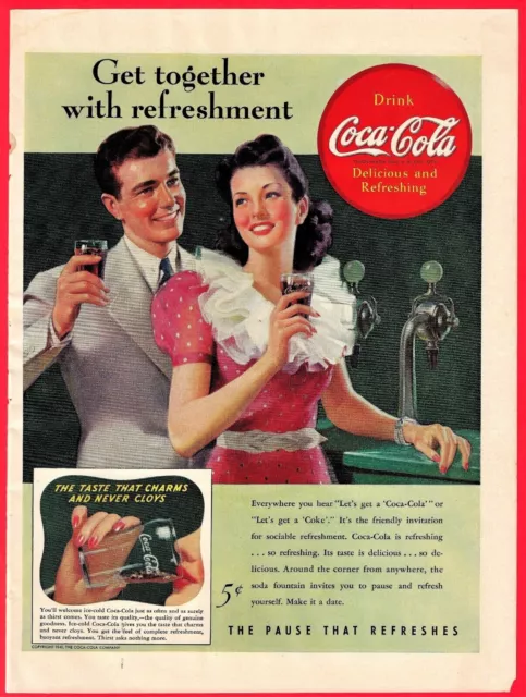 1941 Coca-Cola Ad ~ Get Together With Refreshment ~ Coke