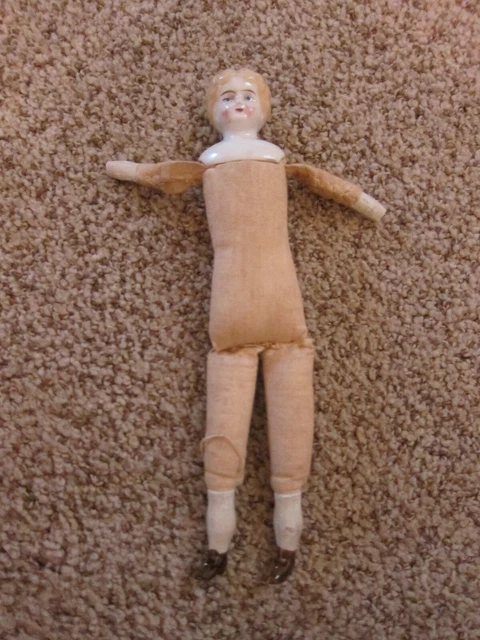 8" antique German China Doll with cloth stuffed body