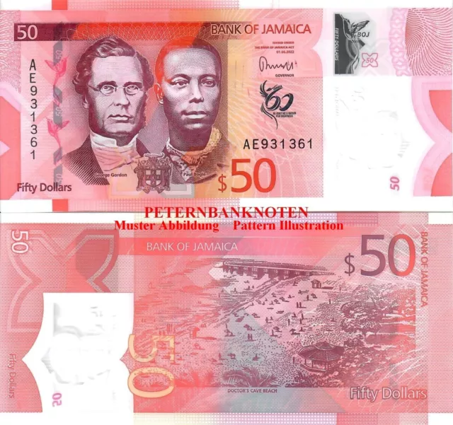 JAMAIKA / JAMAICA 50 Dollars 2022 Unc P.96 Polymer  695# Kassenfrisch..