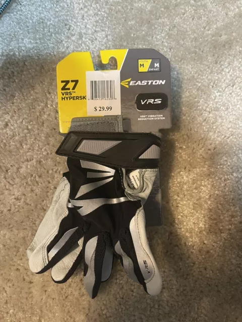 New! Easton Z7 Vrs Hyperskin Batting Glove Pair Black/Grey Youth M