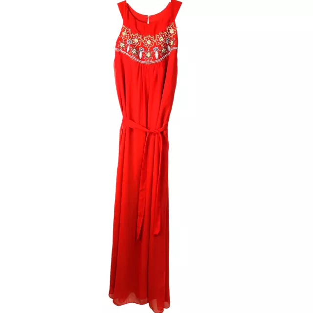 Sabine Red Embellished Beaded Estelle Maxi Dress Size S EUC 2