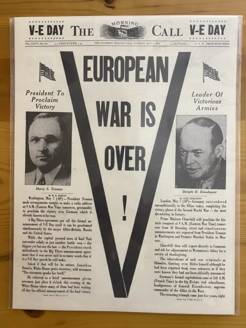 Vintage Newspaper Headline~World War 2 Victory In Europe V-E Day Wwii Over 1945