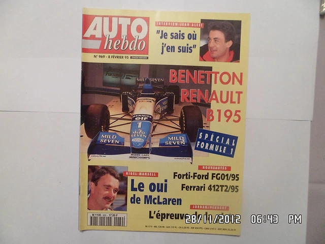 w Revue Auto Hebdo N°989 GP France Williams vs Benetton Ligier Gillet Verti