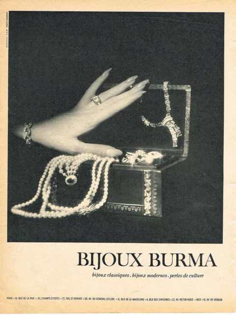 PUBLICITE ADVERTISING  1965   BURMA  bijoux joaillier à Paris