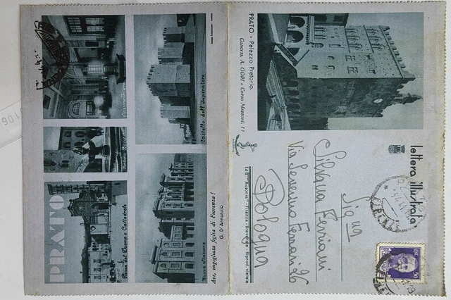 PRATO CITTA'-LETTERA ILLUSTRATA TRIPLA-viaggiata 1941 BOLOGNA-B80-106